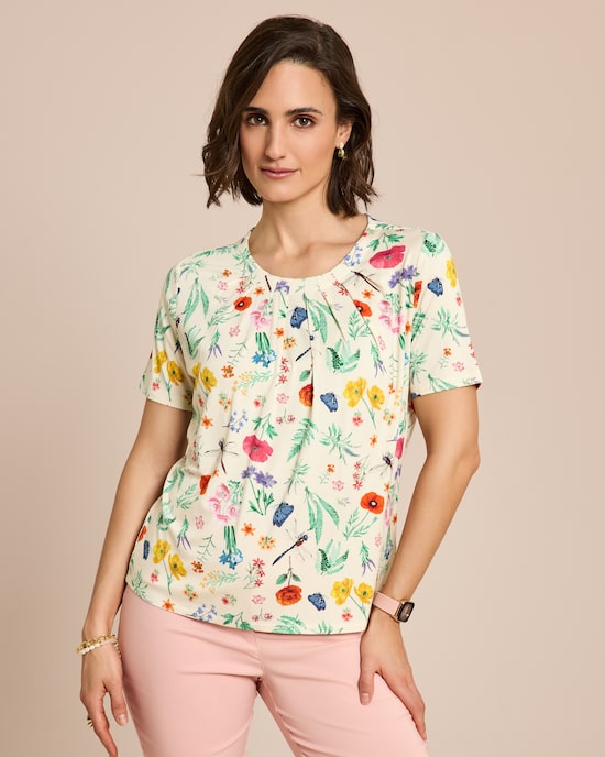 Produktabbildung für Shirt Blumenwiese mit Raffung am Ausschnitt