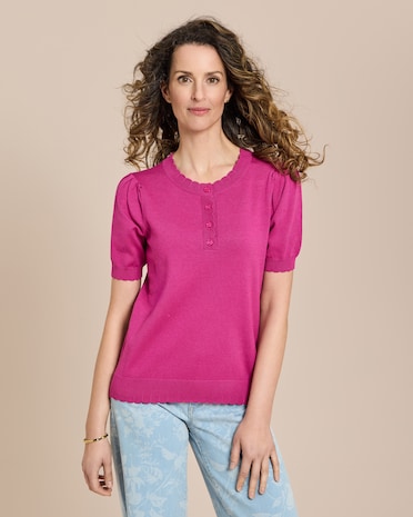 Produktabbildung für Pullover mit Puffärmeln und Knopfleiste