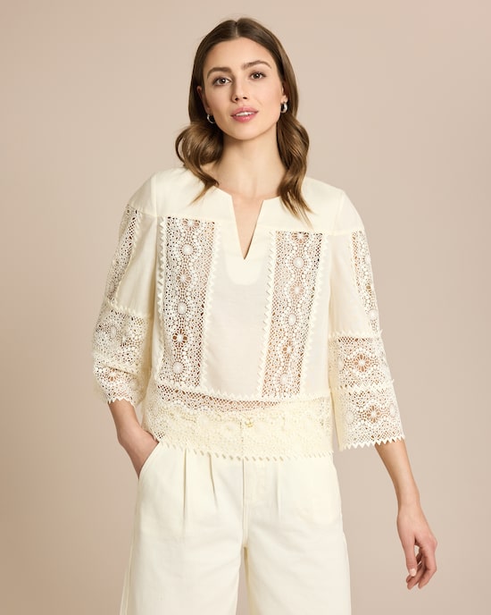 Produktabbildung für Leinenbluse mit Spitzendetails