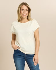 Produktabbildung für Shirt mit tonaler Blütenstickerei