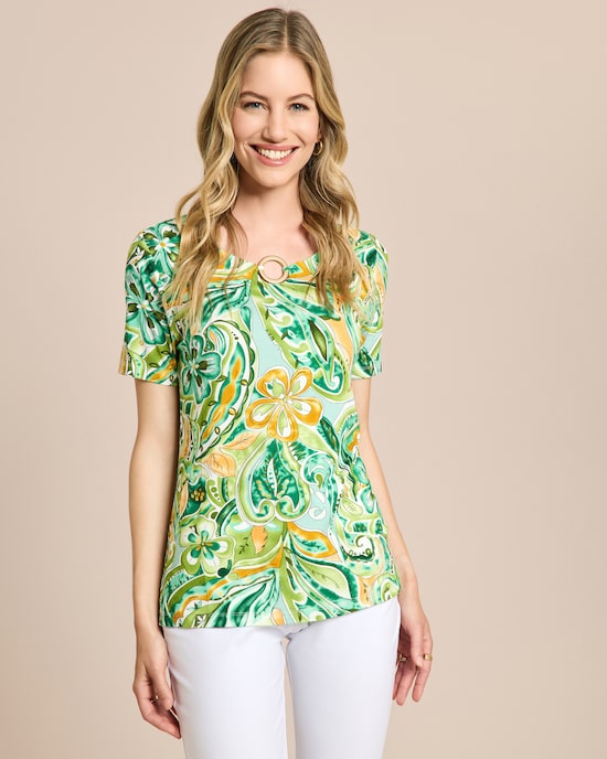 Produktabbildung für Midi-Shirt mit Accessoire am Ausschnitt