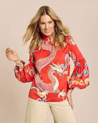 Produktabbildung für Bluse mit gesmoktem Kragen & Ärmelsaum