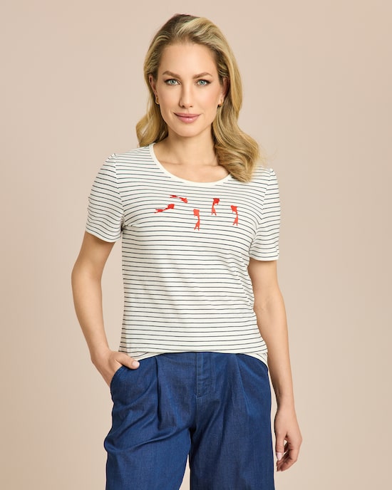 Produktabbildung für Shirt mit Streifen und Stickerei
