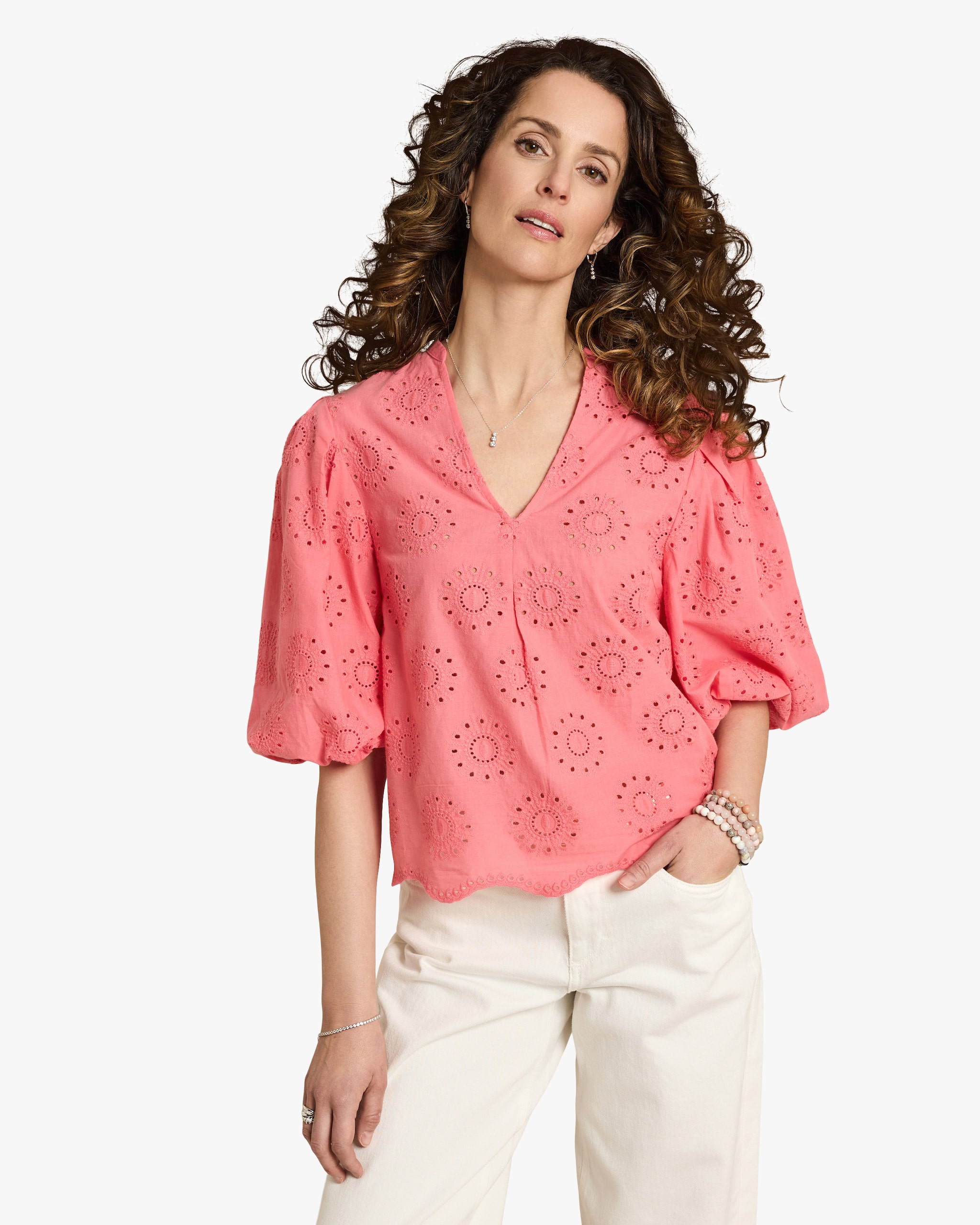 Produktabbildung für Bluse mit Lochstickerei und Ballonarm