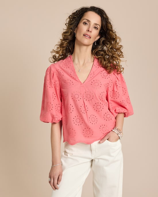 Produktabbildung für Bluse mit Lochstickerei und Ballonarm