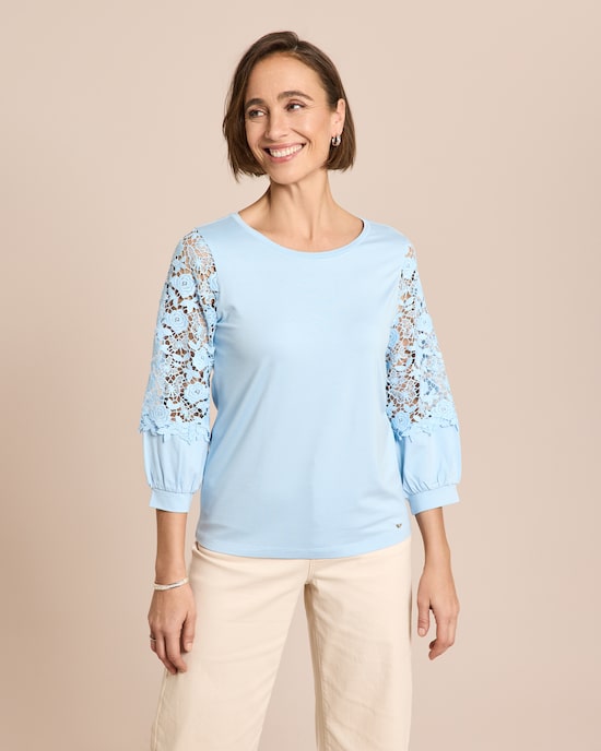 Produktabbildung für Shirt mit Ballonärmeln aus Spitze