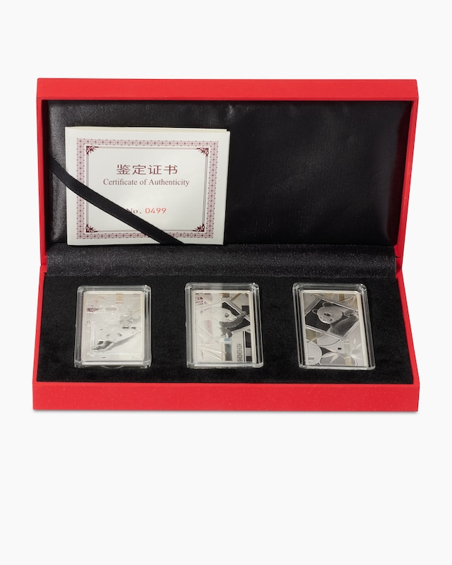 Silberbarren Panda Shanghai Mint, 3er Set
