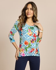 Produktabbildung für Shirt mit Schößchen und Blumendruck