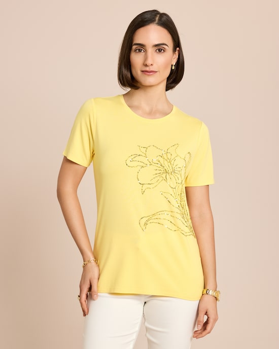 Produktabbildung für Shirt mit Blumen-Applikation