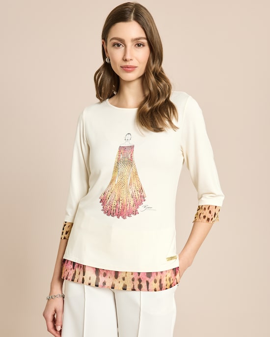 Produktabbildung für Shirt mit Modeskizze und Kontrastdetail