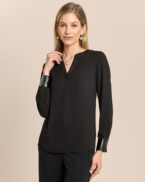 Produktabbildung für Chiffon-Bluse mit Lederimitat