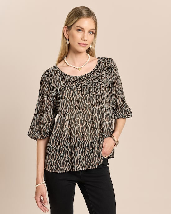 Produktabbildung für Plissee-Bluse mit Allover-Druck