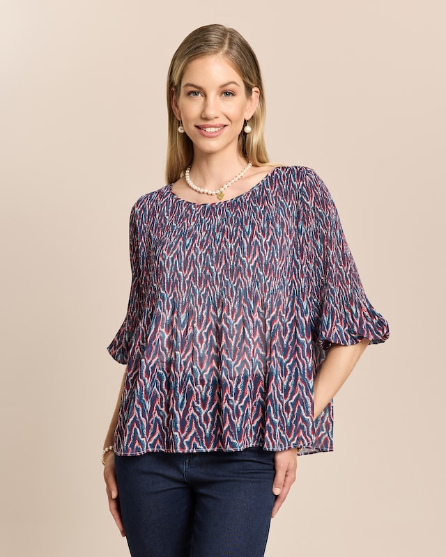 Plissee-Bluse mit Allover-Druck