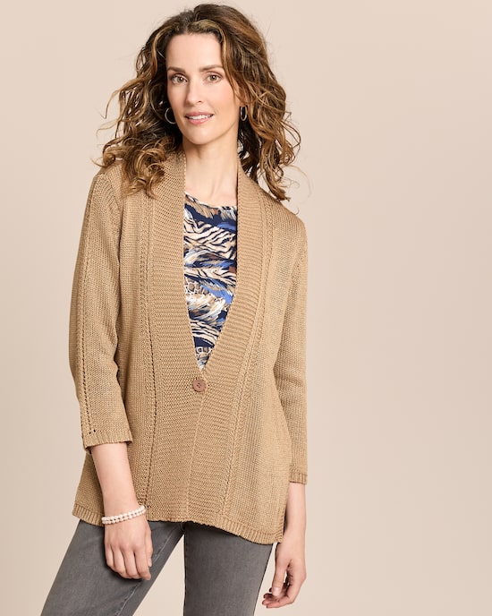 Produktabbildung für Strickjacke mit 3/4-Arm und Schalkragen