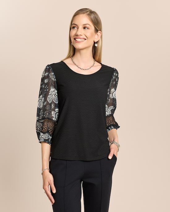 Produktabbildung für Shirt mit Chiffonärmel und Häkelspitze
