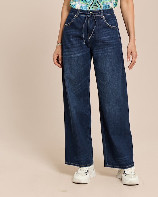 Produktabbildung für Wide Leg Jeans mit Bindegürtel