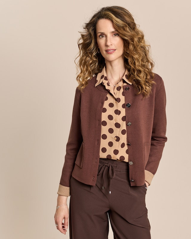 Doubleface-Cardigan mit Metallknöpfen