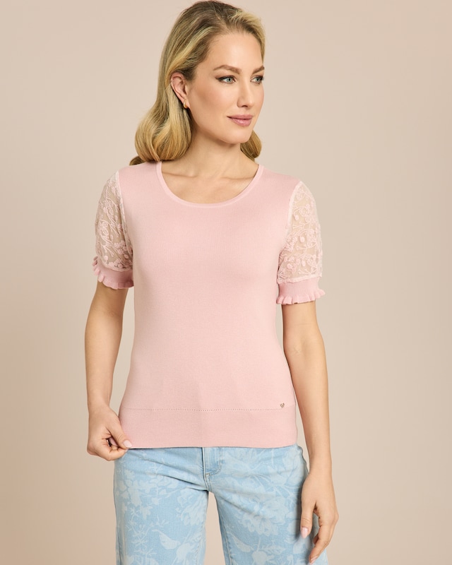 Pullover mit Spitze am Arm
