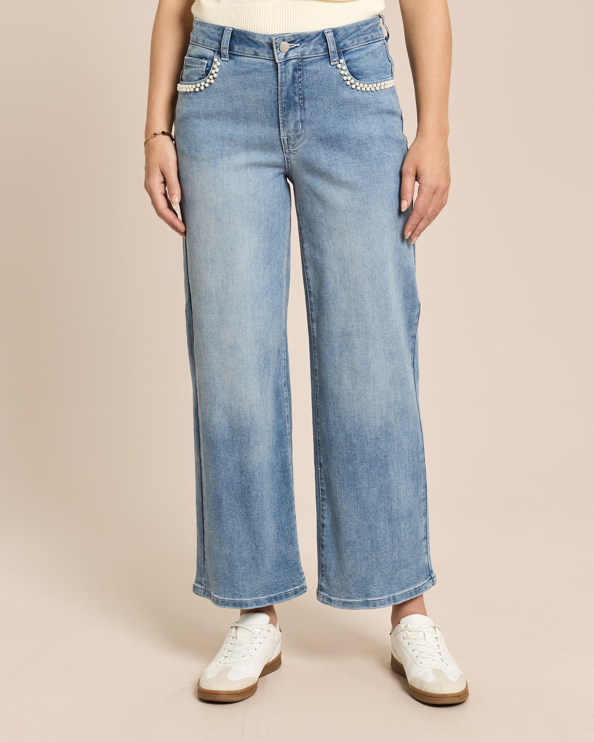 Produktabbildung für Denim Wide Leg mit Perlendekoration