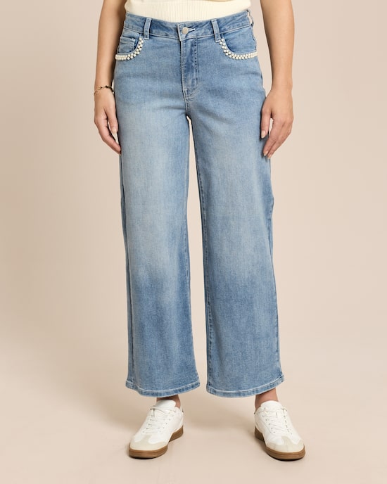 Produktabbildung für Denim Wide Leg mit Perlendekoration