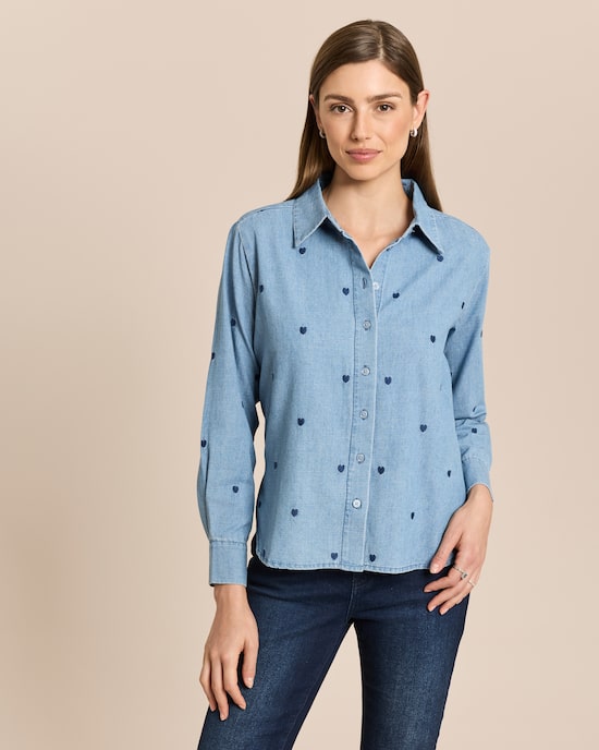 Produktabbildung für Denim Bluse mit Herzstickerei