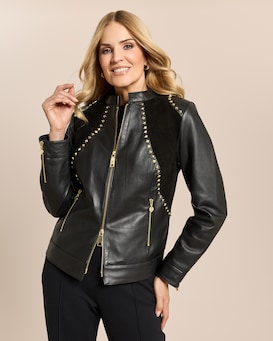 Produktabbildung für Lederjacke mit Nieten und Velour