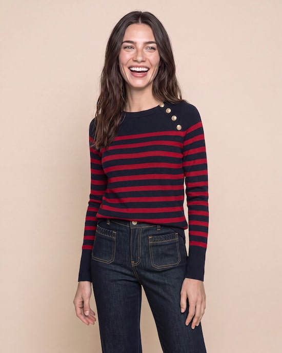 Produktabbildung für Pullover gestreift mit Goldknöpfen