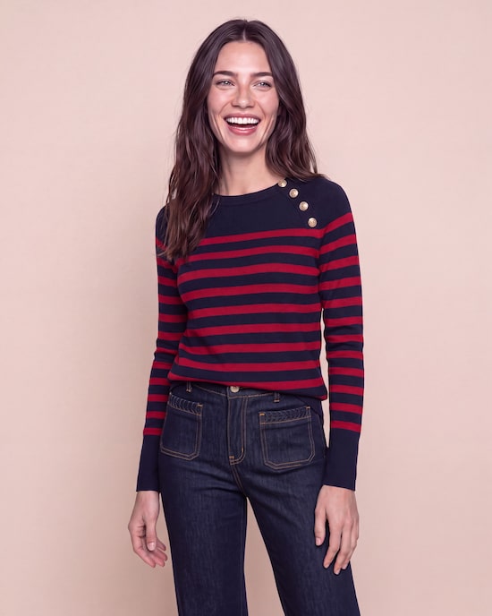 Produktabbildung für Pullover gestreift mit Goldknöpfen