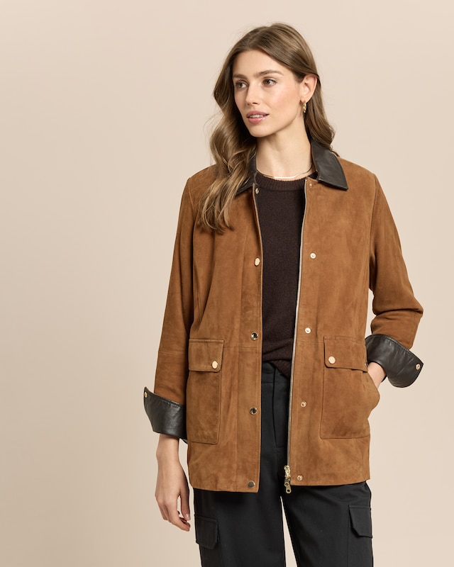 Wildlederjacke mit Kontrastkragen