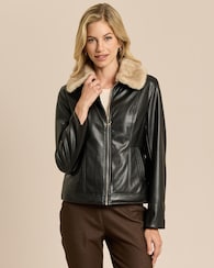 Produktabbildung für Jacke aus Lederimitat mit Webpelzkragen