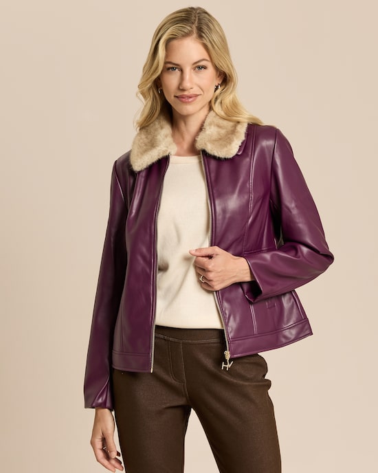 Produktabbildung für Jacke aus Lederimitat mit Webpelzkragen