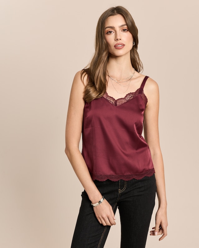 Satin-Top mit Spitze