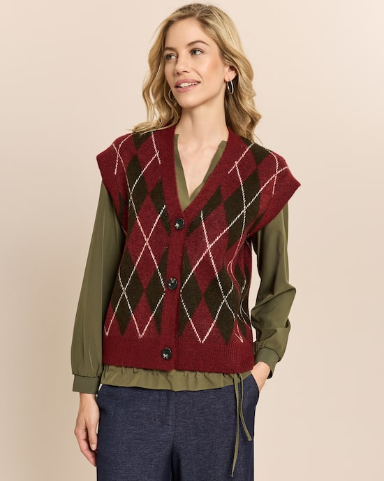 Produktabbildung für Ärmellose Strickjacke mit Check