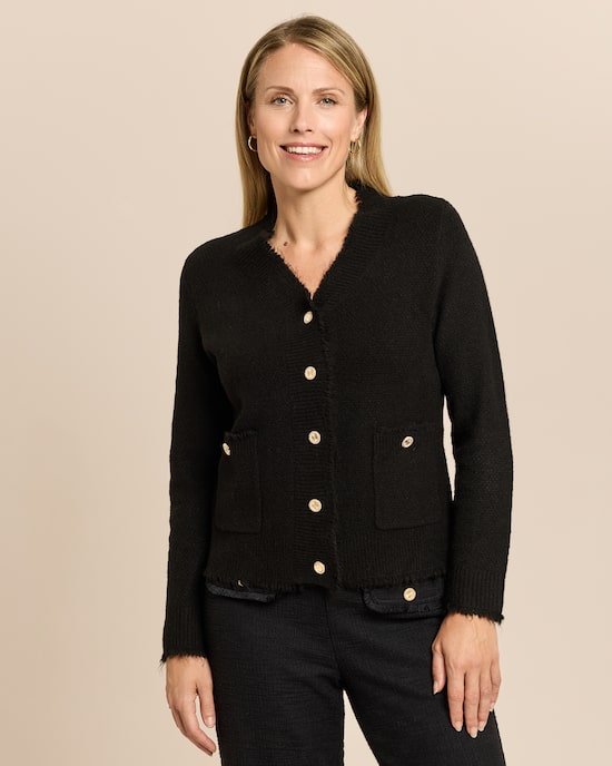 Produktabbildung für Strickjacke mit Goldknöpfen