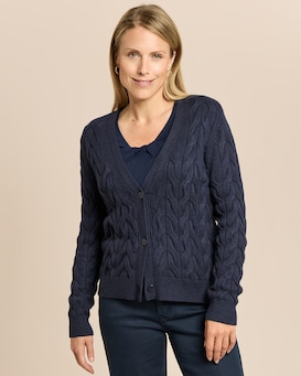 Produktabbildung für Strickjacke in Zopfmuster mit V-Ausschnitt