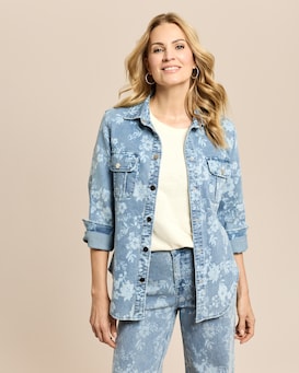 Produktabbildung für Denim Overshirt mit Blumendruck