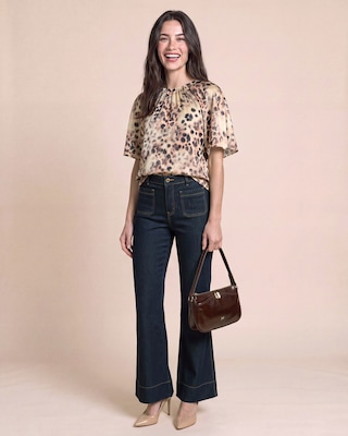 Produktabbildung 4 für Satin-Bluse mit halbem Arm und Leo-Print