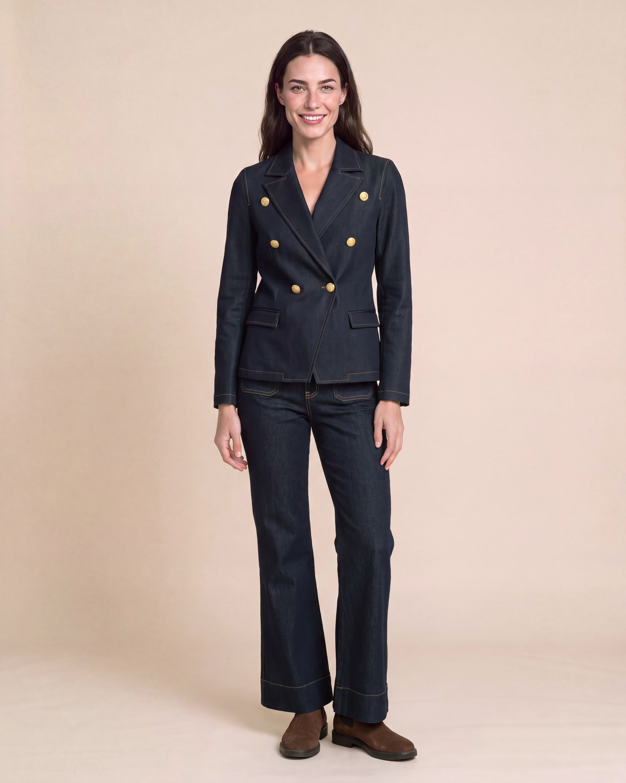 Produktabbildung für Blazer aus Denim mit Goldknöpfen