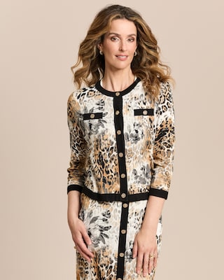 Produktabbildung 1 für Strickjacke mit Leo- und Blumenprint