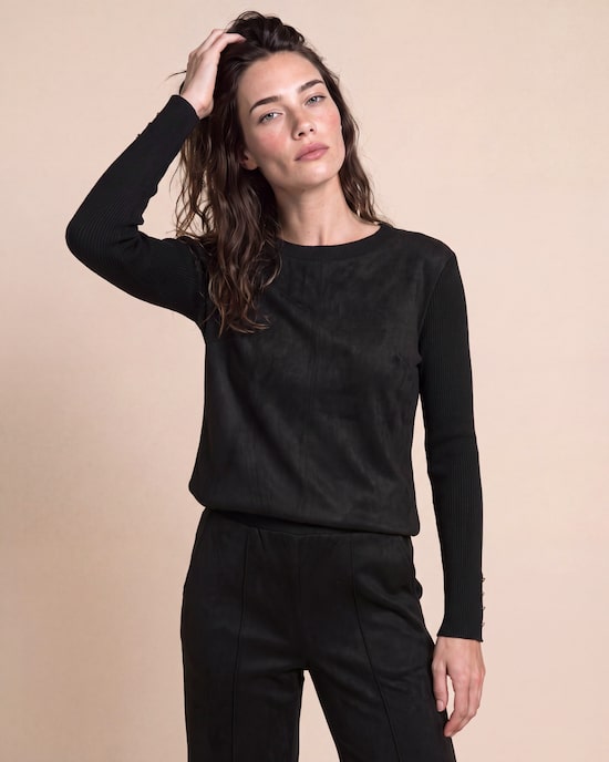 Produktabbildung für Strickpullover mit Velourslederimitat