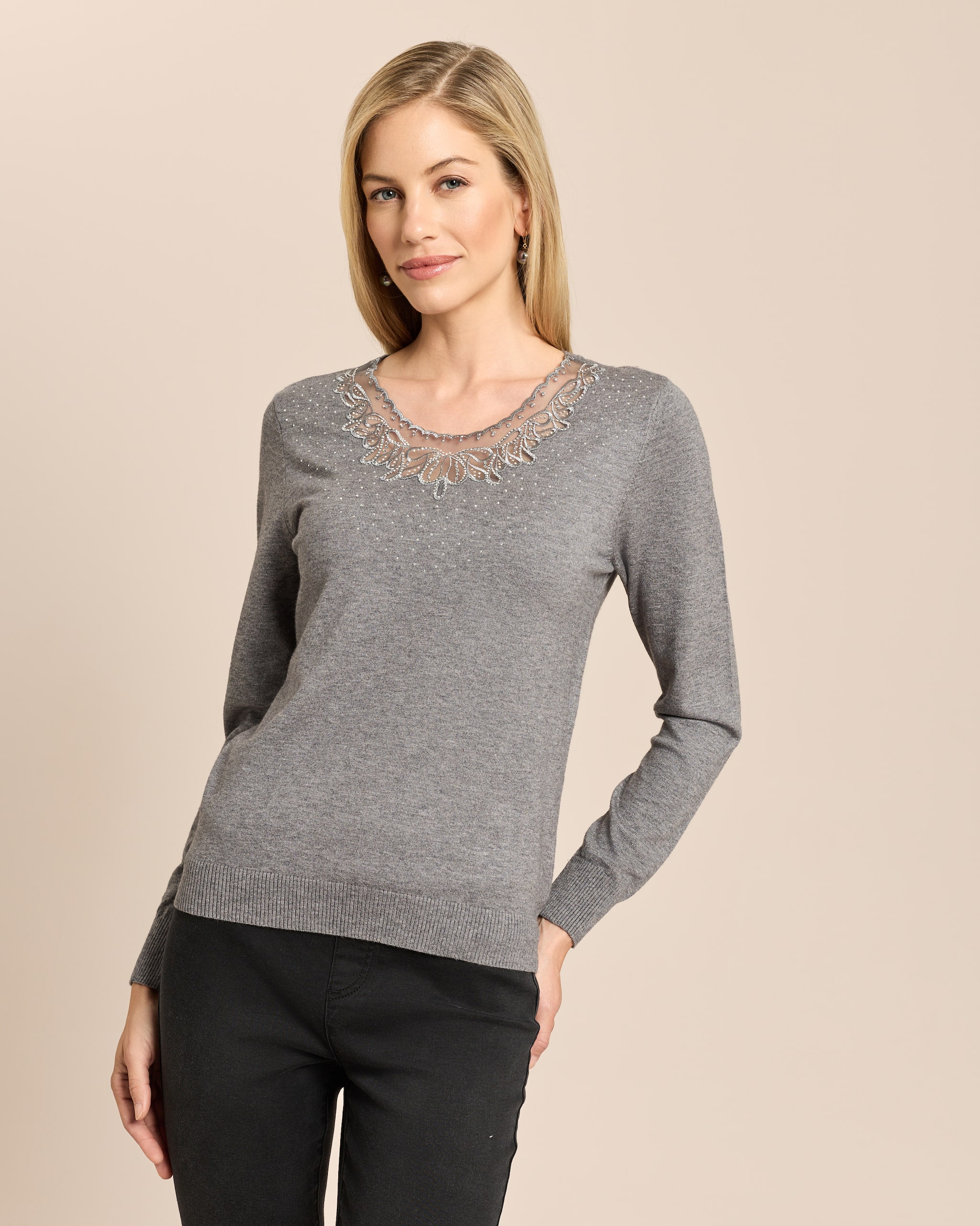 Produktabbildung für Pullover mit Spitze und Strass