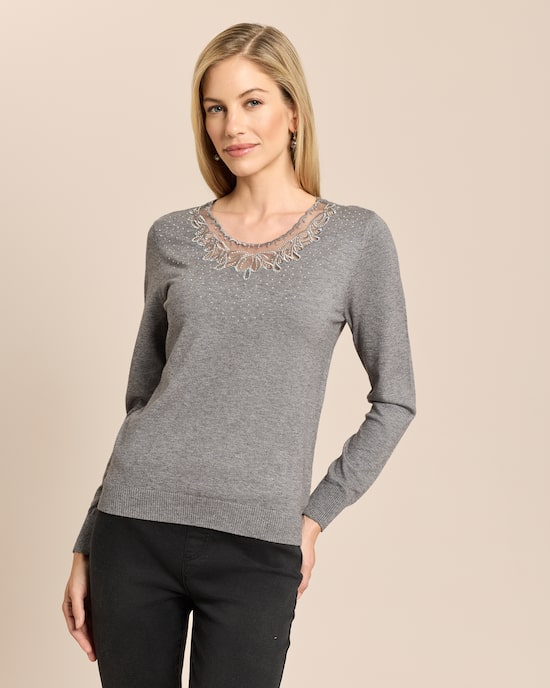 Produktabbildung für Pullover mit Spitze und Strass