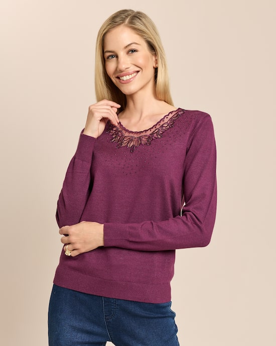 Produktabbildung für Pullover mit Spitze und Strass