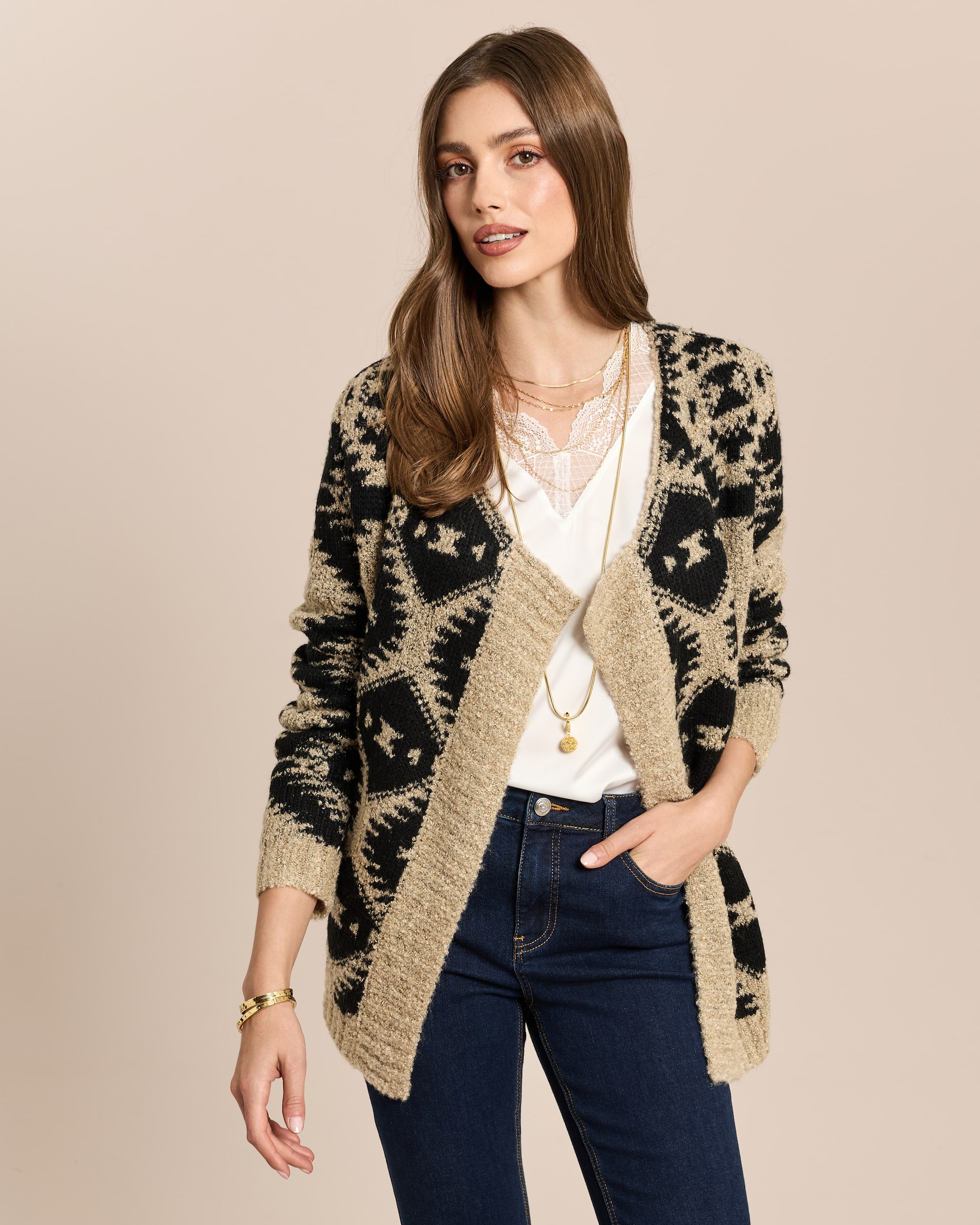 Produktabbildung für Jacquard-Cardigan mit Glanzgarn