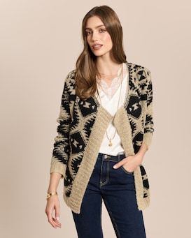 Produktabbildung für Jacquard-Cardigan mit Glanzgarn