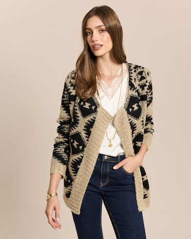 Produktabbildung für Jacquard-Cardigan mit Glanzgarn