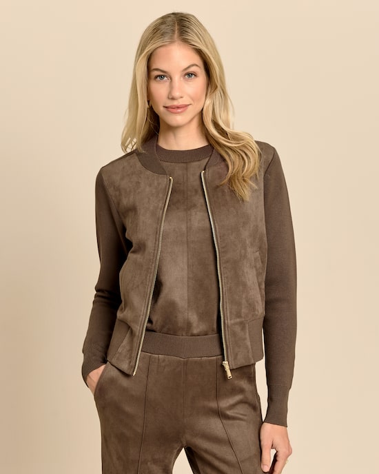 Produktabbildung für Strickjacke mit Velourslederimitat