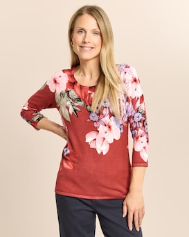 Produktabbildung für Pullover mit 3/4-Arm und Blumenmuster