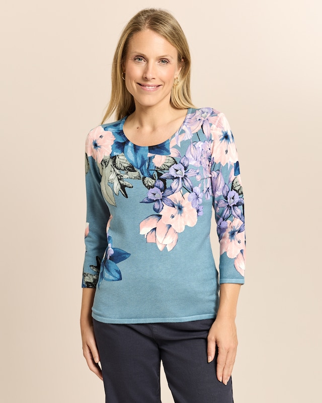 Pullover mit 3/4-Arm und Blumenmuster