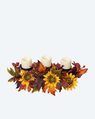 Produktabbildung für Gesteck mit 3 LED-Kerzen "Herbst-Sonnenblumen"